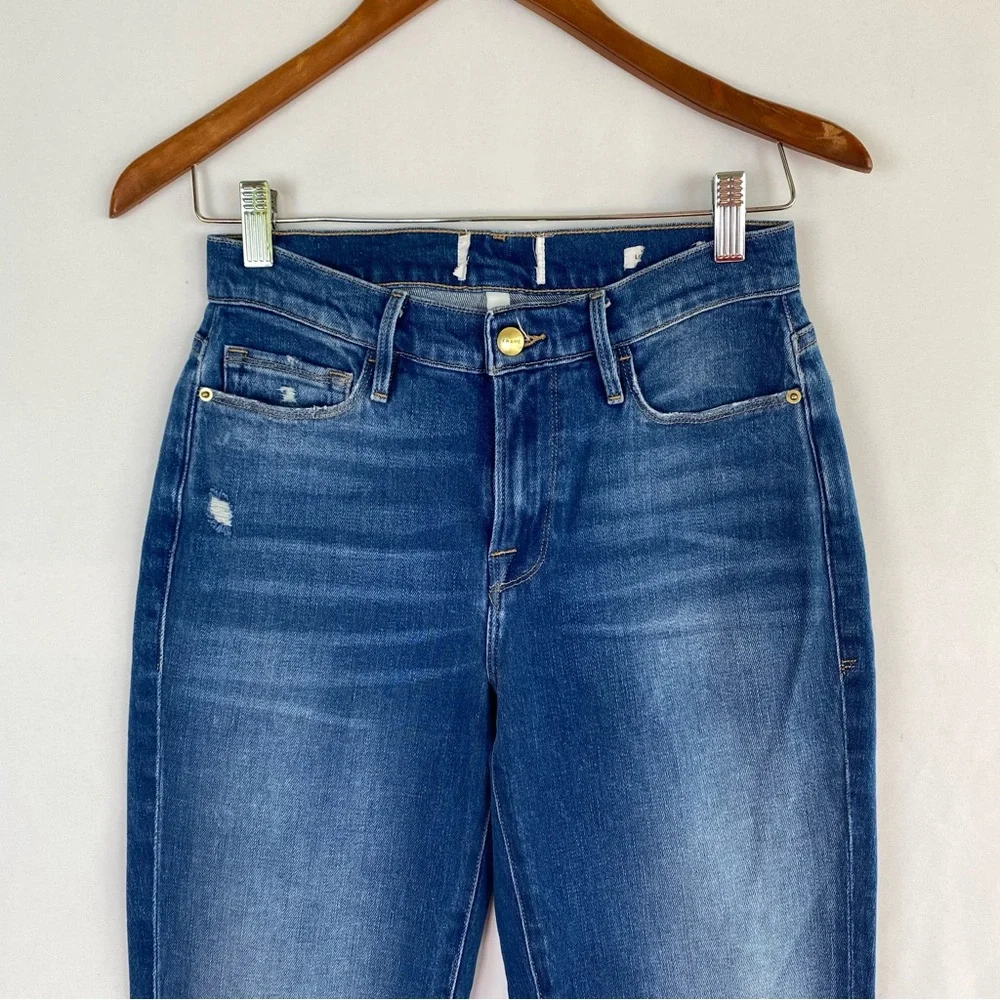 Frame Denim Straight Leg Distressed High Rise Dark Wash Denim‎ Jeans - Picture 3 of 5